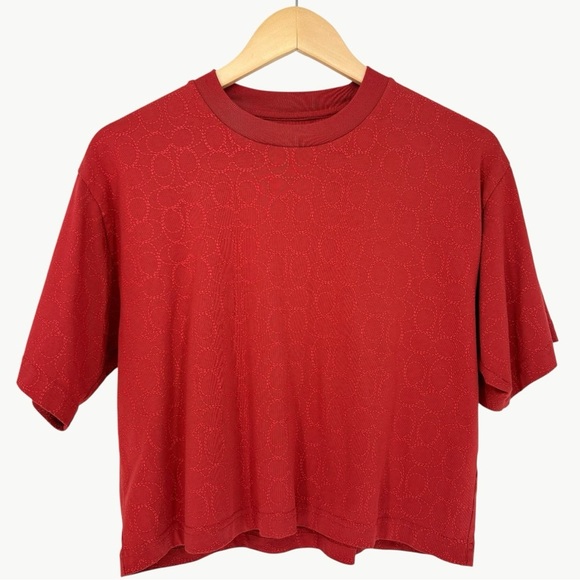 Coach Women’s Signature Logo Cropped Boxy Crew Neck T-Shirt | Size XS | Red - Picture 2 of 12